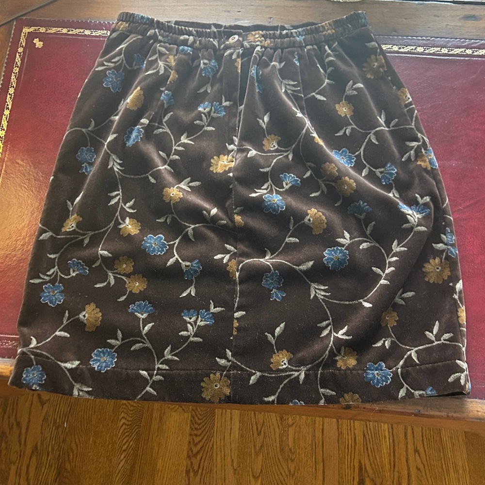 Coldwater Creek Brown Floral Texture Skirt Blue Golden Flowers Medium